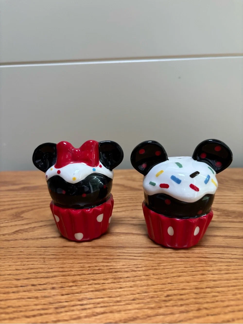 Mickey and Minnie Mouse Cupcake Salt & Pepper Shakers